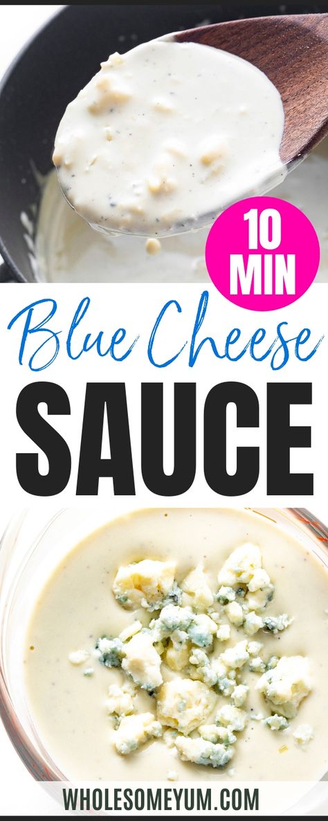 This rich blue cheese sauce for steak is creamy, tangy, and perfect for drizzling over your favorite cut of beef. Ready in just 10 minutes! Steak And Blue Cheese Sandwich, Blue Cheese Sauce For Wings, Blue Cheese Sauce Recipe, Blue Cheese Sauce For Burgers, Blue Cheese Sauce For Steak, Cheese Steak Sauce, Blue Cheese Pasta Sauce, Blue Cheese Cream Sauce, Blue Cheese Steak Sauce