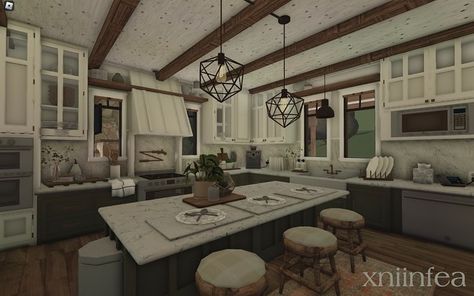 𐐪 𝕟𝕚𝕚𝕟 𐑂 (@xniinfea) • Instagram photos and videos Big Kitchen Ideas, Bloxburg Interior, Blocksburg Room Ideas￼, Bloxburg Kitchen, Industrial Home Design, Rustic Farmhouse Living Room, Small House Layout, Diy House Plans, House Floor Design