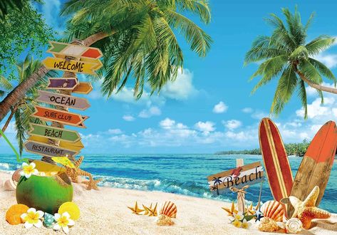 Amazon.com : Felortte 7x5ft Polyester Fabric Summer Beach Backdrop Tropical Seaside Background Island Palm Trees Photography Blue Sea Sky Hawaii Aloha Luau Party Decoration Banner Pictures Photo Props : Electronics Hawaiian Picture Backdrop, Photo Booth Beach Theme, Beach Party Photo Backdrop, Beach Backdrop Photoshoot, Beach Party Background, Beach Backdrop Ideas, Birthday In Beach, Photo Poster Ideas, Summer Party Background