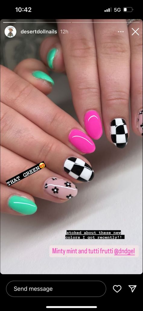 Checkered Easter Nails, 80s Fingernails, Spring Retro Nails, Bright Checkered Nails, Fun Checkered Nails, Lavender Checkered Nails, Checkered Pink Nails, Bold Spring Nails, Retro Spring Nails