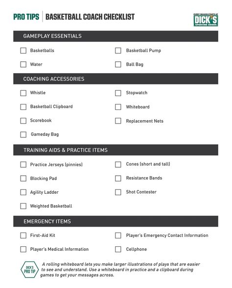 Basketball Coach Checklist Gym Supplies, Team Organization, Custom Uniform, Basketball Equipment, Emergency Contact, Basketball Coach, Basketball Games, Medical Information, In Case Of Emergency