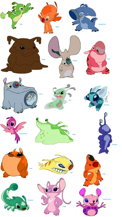 I think a couple of these aren't real. The last one isn't for sure. Jumba would never make such a creature. Stitch Experiments, Stitch Cousins, Lilo And Stitch Experiments, 626 Stitch, Lilo And Stitch Characters, Stitch Toy, Lilo And Stitch Drawings, Stitch Character, Cousin Birthday