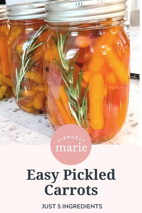 Have more carrots than you can eat? Instead of letting them go to waste, make my 5-Ingredients Easy Pickled Carrots! They are terrific on salads, charcuterie boards, or on their own. Eat now or can to enjoy later! Dilly Carrots Canning, Sweet And Spicy Pickled Carrots, How To Make Pickled Carrots, Pickled Carrots Refrigerator, Bottled Carrots Recipe, Pickled Carrots And Onions, Sweet Pickled Carrots, Pickled Baby Carrots, Carrot Canning Recipes