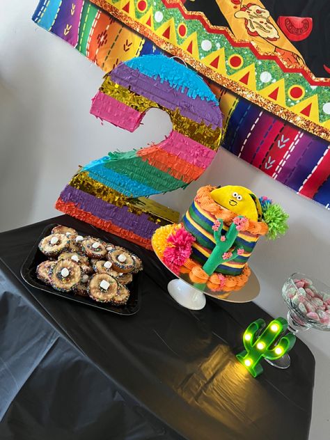 Second birthday party. Taco Twosday Theme. Fiesta. Home made taco cake by a local artist and Homemade Sugar Cookies by myself. Second Birthday Taco Theme, Fiesta Two Year Old Party, Taco Second Birthday Party, Taco Bout Two Birthday Cake, Twins Second Birthday Ideas, Taco Twosday Birthday Cake, Taco Twosday Birthday Boy, Taco Bout Two Birthday, Taco Twosday Birthday Girl