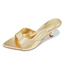 Mule Shoes For Women, Gold Kitten Heels, Gold Mules, Sandals Cute, Slip On Dress, Heel Mules, Point Shoes, Synthetic Materials, Color Rojo