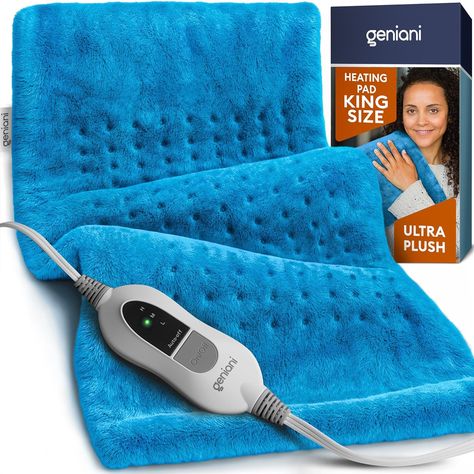 GENIANI Extra Large Electric Heating Pad for Back Pain and Cramps Relief - Auto Shut Off - Soft Heat Pad for Moist & Dry Therapy - Heat Patch (Aqua Blue) Heating Pad For Cramps, Menstrual Pain Relief, Blue Health, Cramps Relief, Heating Pads, Heat Pad, Moist Heat, Cozy Feeling, Heating Pad