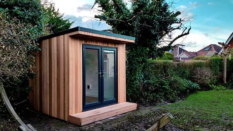 Small Garden Office Pod by Garden Fortress Small Garden Gym, Small Garden Office Pod, Garden Office Uk, Micro Office, Small Garden Office, Yard Office, Garden Office Shed, Outdoor Studio, Work Building