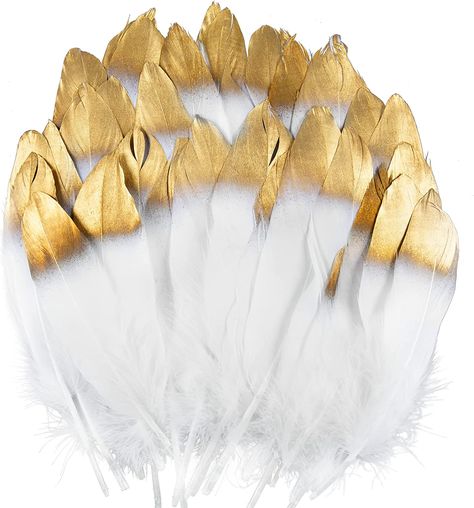 Amazon.com: UNEEDE Gold Tipped White Feathers, 50 PCS Natural Goose Feathers for DIY Wedding Decorations, Angel Wings & Fairy Crafts Wings Fairy, Diy Cosplay, Diy Wings, Mascaras Halloween, Boda Diy, Fairy Crafts, Feather Decor, Wedding Party Supplies, Gold Tips