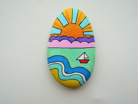 Su from Snowdonia's Rock painting tutorials Hot Air Balloon Painting Easy, Balloon Painting, Rock Painting Tutorial, Pastel Sunset, Diy Rock Art, Kindness Rocks, Rock Painting Designs, Stone Heart, Pebble Painting