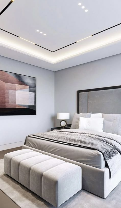 Wall Ceiling Design For Bedroom, Bedroom False Ceiling Design 2023, Linear Lighting Ceiling Living Rooms, New Ceiling Design Living Rooms Simple, Linear Lights Ceiling, Linear Ceiling Design, Plain Ceiling Design Bedroom, Forseling Design, Minimalist Bedroom Ceiling Lights