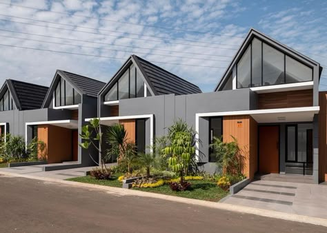 Perumahan Aesthetic, Cheap Modern House, Cluster House Design, Residence Facade Design, Scandinavian House Design, Scandinavian Modern House, Row House Design, House Structure Design, Cluster House