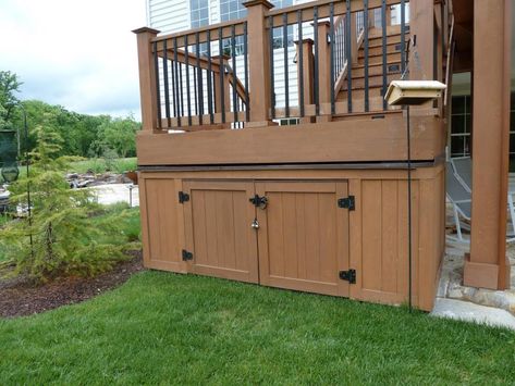 Hide Outdoor Eyesores, Under Deck Storage, Under Deck, Deck Storage, Wooden Deck, Under Decks, Lawn Equipment, Trash Bins, Outdoor Storage Box