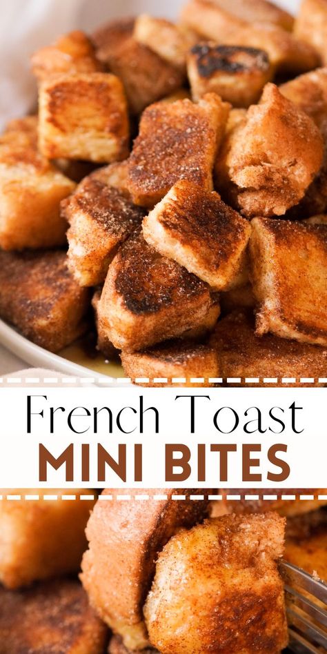 Cinnamon French Toast Bites, French Toast Bites Recipe, Bite Size Breakfast, Cinnamon Bites, Chocolate French Toast, French Toast Bites, Homemade French Toast, French Toast Muffins, Bite Size Food