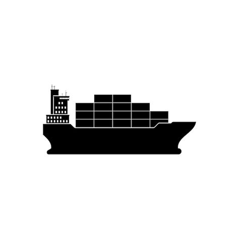 Cargo Ship Logo, Cargo Ship Illustration, Ship Silhouette, Ship Vector, Freight Transport, Sea Ship, Boat Drawing, Container Ship, Building Icon