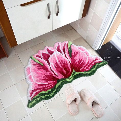 Flower Decor Bathroom, Cool Rugs For Bedroom, Flower Bath Mat, Dripping Water, Flower Rug, Future Apartment Decor, Plush Carpet, Dream Apartment, Pink Tulips