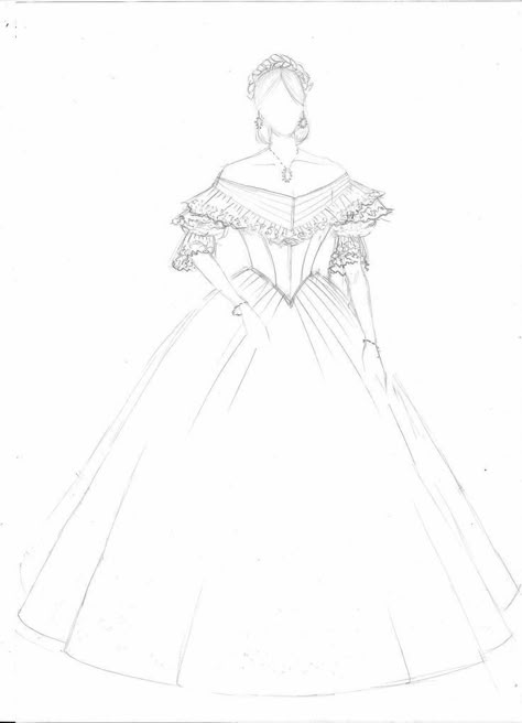 Victorian Dress Drawing, Victorian Prom Dress, Dress Drawing Easy, Dress Outline, Victorian Ball Gowns, Victorian Ball, Gown Drawing, Dress Design Drawing, Fashion Illustration Sketches Dresses