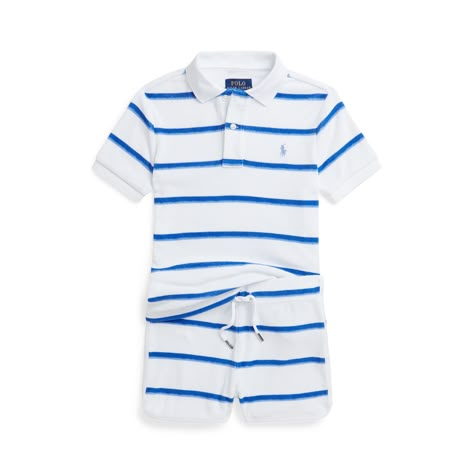 Striped Terry Polo Shirt & Short Set Twin Baby Clothes, Disney Baby Clothes, Baby Equipment, Nautical Stripes, Paint Stripes, Toddler Boy Outfits, Little Angel