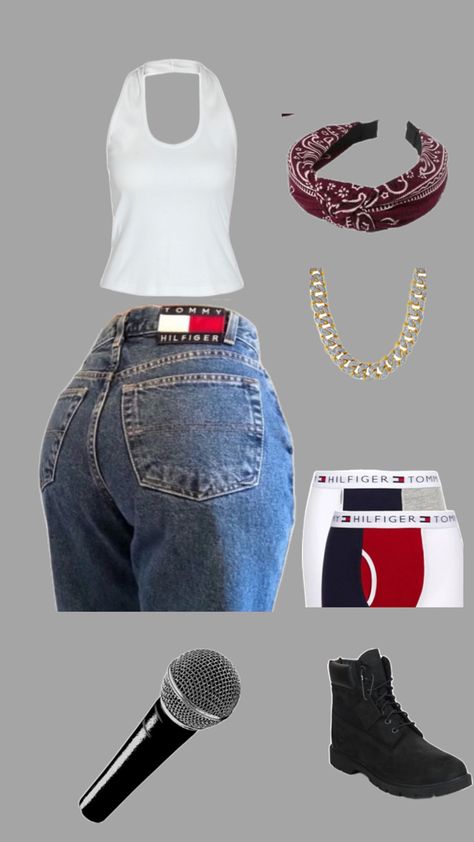 Halloween outfit idea, Aaliyah, 90s outfit, Tommy Hilfiger jeans Aliyah Costume Ideas, 90s Fashion Mexican, Aaliyah Aesthetic Outfit, Aaliyah Inspired Outfits, Old School Outfits 90s Women, Aaliyah Halloween Costume, Aaliyah Tommy Hilfiger, Old School Outfits 90s, Aaliyah Style 90s