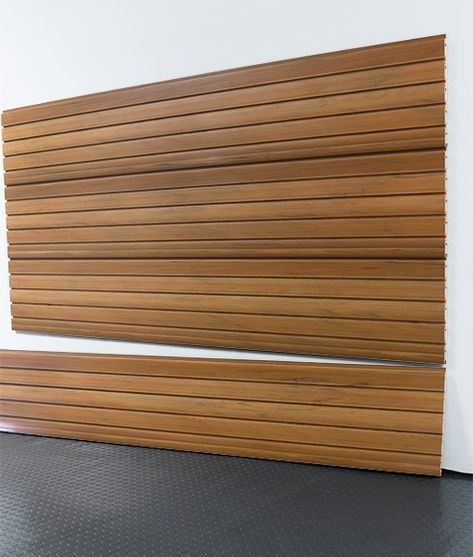 Heavy Duty Garage Slatwall | storeWALL | Garage Storage | PVC Slatwall Slatwall Garage, Garage Wall Storage, Cedar Paneling, Garage Design Interior, Cool Garages, Wood Garage Doors, Garage Storage Solutions, Red Cedar Wood, Garage Door Design