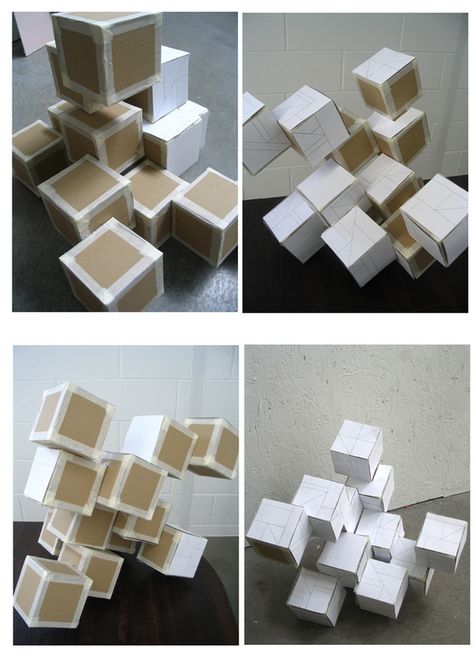 Cube sculpture Paper Cube Sculpture, Cardboard Geometric Shapes, Cube Design Art, Cubes Sculpture, Square Sculpture, Church Stage Design Ideas Backdrops, Cube Architecture, Cube Sculpture, Cubes Architecture