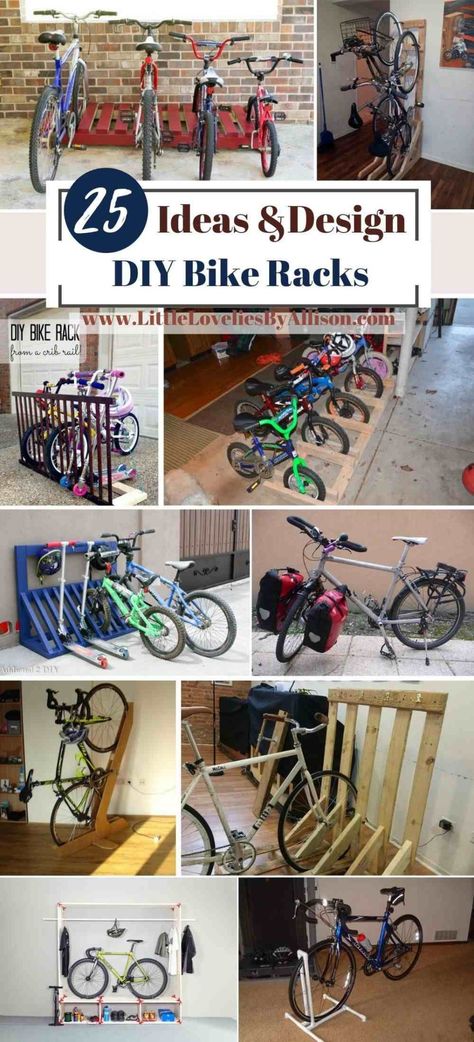 25 DIY Bike Racks For Organizing Your Bicycles Bicycle Rack Diy, Homemade Bike Stand, Bike Stand Diy, Truck Bed Bike Rack, Bicycle Storage Rack, Indoor Bike Rack, Diy Bike Rack, Skateboard Rack, Bike Rack Garage