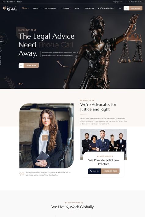 Igual is a WordPress theme specifically designed for law firms, legal professionals, and businesses in the legal industry. Lawyer Website Design Templates, Attorney Website Design, Legal Website Design, Law Web, Lawyer Website Design, Law Firm Website Design, Lawyer Website, Website Home Page, Agency Website Design