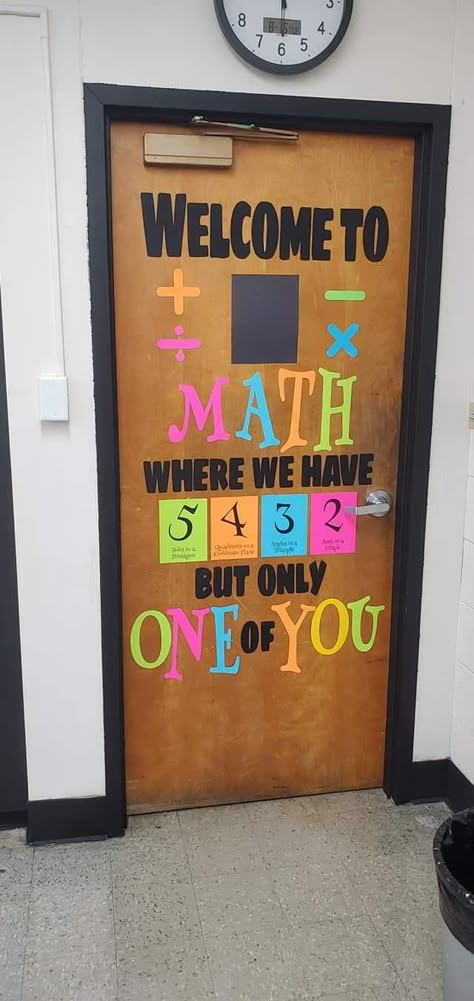 Maths Class Decoration Ideas, Math Charts For Classroom Decoration, Maths Lab Ideas, Math Door Decorations Classroom, Math Classroom Door, Maths Lab Decoration Ideas, Classroom Themes For Middle School Math, Math Classroom Door Ideas, Math Corner Classroom Ideas