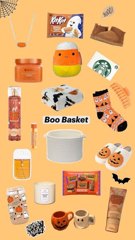 Boo Basket, Halloween gift bag , gift ideas for fall Boo Basket Ideas, Bag Gift Ideas, Spooky Candy, Halloween Gift Baskets, Spooky Snacks, Halloween Gift Bags, Halloween Movie Night, Pumpkin Spice Candle, Boo Basket