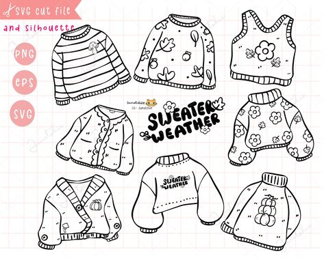 Drawing A Sweater, Sweater Doodle Drawing, How To Draw Sweaters, How To Draw A Sweater, Jumper Drawing, Cozy Doodles, Clothes Doodle, Sweater Sketch, Sweater Doodle