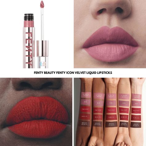 Fenty Beauty just released a preview of their new Fenty Icon Velvet Liquid Lipsticks Collection The lipsticks will be available on February 10th in 5 shades priced at $29 each. The post Fenty Beauty Fenty Icon Velvet Liquid Lipsticks appeared first on BeautyVelle | Makeup News. Makeup News, Matte Makeup, Velvet Lipstick, Lipstick Collection, Beauty Lipstick, Velvet Matte, Lipstick Shades, Beauty Icons, Fenty Beauty