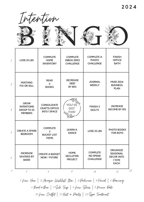 2024 Intention Bingo Goals For 2024 List, Savings Bingo, Vision Board Craft, Bingo Casino, Free Printable Bingo Cards, Summer Bingo, Bingo Online, Free Bingo Cards, Year Of Growth