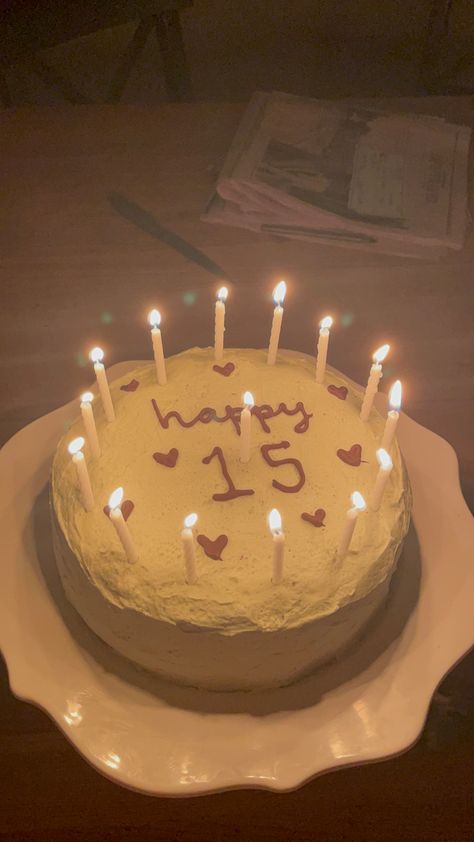 Happy 15 Birthday Cake, Chapter 15 Birthday, Turning 15 Birthday Ideas, Birthday 15 Ideas, Cute 15th Birthday Cakes, Fifteen Birthday Aesthetic, 15 Bday Aesthetic, Simple 15 Birthday Cake, 15 Bday Cake Aesthetic