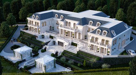 FRENCH CHATEAU PALACE DESIGN on Behance Islamic Villa Design, Modern French Chateau, New Classic Villa, Classic Villa Design, Palace Design, Classic Mansion, French Mansion, Chateau House, Castle House Design