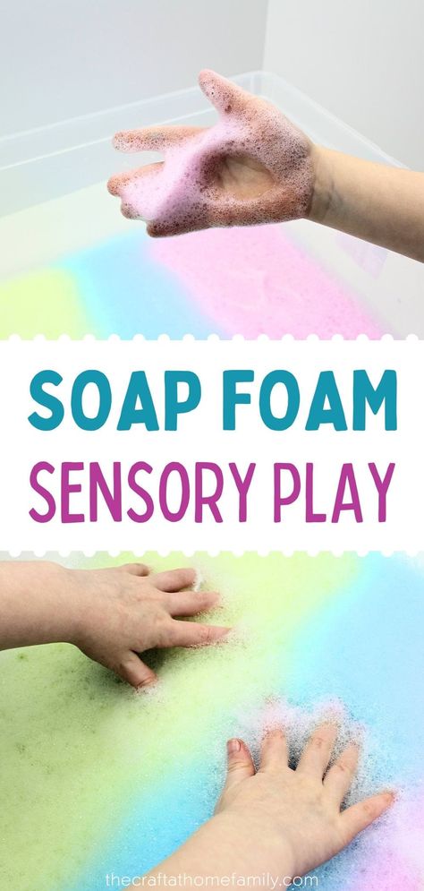 Soap Foam Sensory Play (5-Minute Recipe!) Sea Foam Sensory Play, Foam Sensory Bin, Foam Sensory Play, Sensory Processing Activities, Preschool Set Up, Easy Indoor Activities, Bubble Foam, Indoor Toddler Activity, How To Make Bubbles