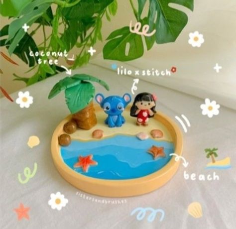 Air Dry Clay Stitch, Air Dry Clay Disney, Disney Clay Ideas, Cute Clay Projects, Stitch Clay, Clay Stitch, Cute Figurines, Clay Plates, Diy Air Dry Clay