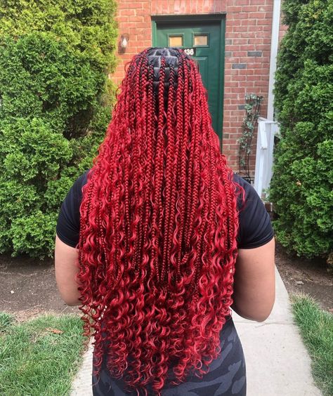 Red hair, red braids, red goddess braids, goddess braids, red heads Red Curly Braids Black Women, Red Goddess Braids Hairstyles, Red Medium Boho Knotless Braids, Braids In Different Colours, Red Knotless Box Braids Medium, Goddess Braids Red And Black, Red Braiding Hairstyles, Dark Red Goddess Braids, Red Mermaid Braids