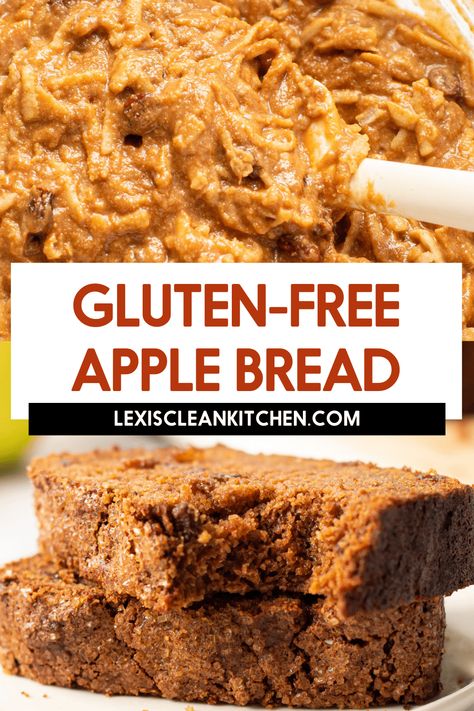 If it’s Fall, then you have to make this easy, one-bowl Spiced Apple Bread! This loaf is stuffed full of apples and raisins and is so moist. Made using a nut-free blend of oat flour and coconut flour,  it’s also dairy-free and refined-sugar free. Make it after apple picking or just about anytime. It's the perfect weekend (or weeknight!) baking project that will be loved by everyone, gluten-free or not! Healthy Apple Bread, Spiced Apple Bread, Oat Flour Recipes, Lexi's Clean Kitchen, Gluten Free Recipes Bread, Bread Muffins, Apple Bread, Healthy Apple, Savory Appetizer