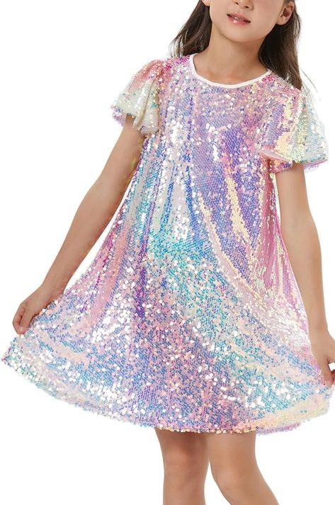 Amazon.com: Girls Sequin Dress Shiny Short Flutter Sleeve Midi Sparkly Party Dress with Hairbow-X-Large Pink : Clothing, Shoes & Jewelry Rainbow Quinceanera Dresses, Colorful Sequin Dress, 80s Dress Up, Lover Costume, Swiftie Birthday, Shimmering Dress, Nutcracker Party, Sequin Costume, Grad Photography