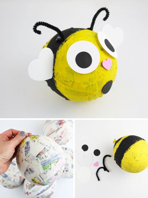 5 Spring Paper Mache Animals | Fun365 Paper Mache Balloon, Paper Mache Art Projects, Paper Mache Crafts For Kids, Bee Activities, Paper Mache Projects, Paper Mache Animals, Piñata Ideas, Party Planning Ideas, Paper Mache Art