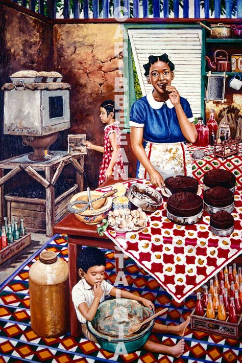 Cake Making by David Moore Black Women Cooking, Black Ancestors Art, Davido Nigerian Artist Wallpaper, Black Woman Cooking Art, Oxlade Nigerian Artist, Prepare Meals, Afrique Art, Caribbean Art, Cake Making