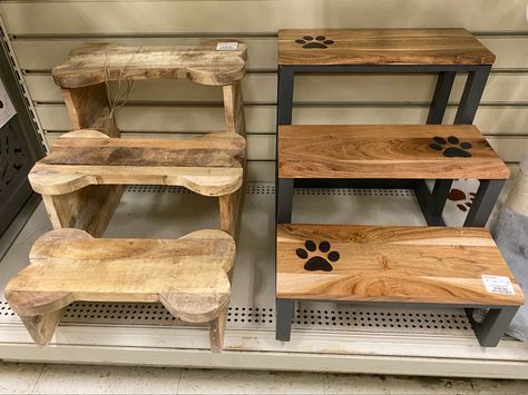 Wood and metal stairs for dogs. Found @homegoods Feb '22 Wood Dog Stairs For Bed, Wooden Dog Stairs, Dog Stairs For Bed Diy, Dog Steps For Bed Diy, Diy Dog Stairs, Stairs For Dogs, Dog Stairs For Bed, Dog Steps For Bed, Raffle Ideas