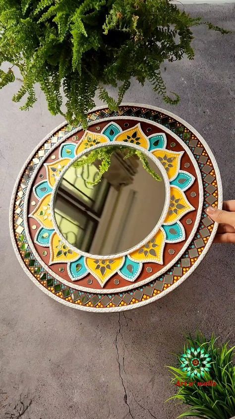 Chhaya Meena on Instagram: "More colors in clay mirror magic ✨️ 😍 Colors and creativity are some of the most beautiful things ❤️ Lippan Art Mirror.. wish to create…" Mandala Art With Clay And Mirror, Lippan Art Gift Ideas, Clay Mirror Mandala Art, Lippan Art Ganesha, Mirror Clay Art, Lippan Art Design Mirror Work, Mirror Painting Ideas Art, Mirror Lippan Art, Lippin Art