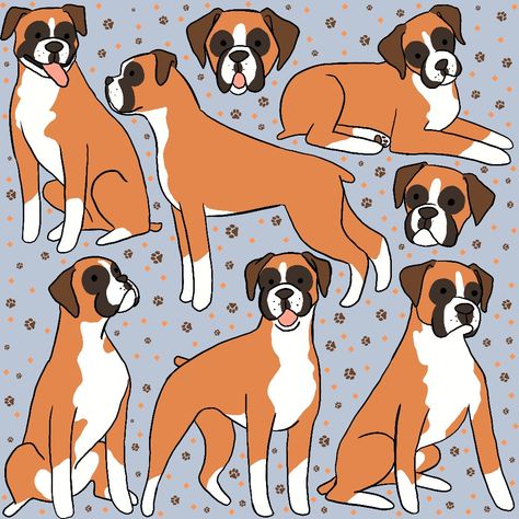 Cute Boxer Dog illustration pattern Boxer Dog Line Art, Cartoon Boxer Dog, Boxer Dog Drawing, Boxer Dog Illustration, Boxer Illustration, Boxer Painting, Boxer Dog Gifts, Cute Dog Drawing, Boxer Dogs Art