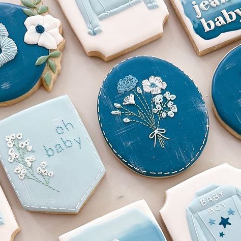 Casey Wilson Puetz on Instagram: "Blue jean baby…shower. Super fun denim theme baby shower.
•
•
•

#sugarcookie #sugarcookies #royalicing #cookiesofinstagram #royalicingcookies #customcookies #sugarcookiesofinstagram #cookiedecorating #decoratedcookies #cookieart #decoratedsugarcookies #sugarcookiedecorating #cookier #cookiedecorator #cookieartist #instacookies #sugarcookieart #babyshowercookies #bluejeanbaby #icingcookies" Blue Jean Baby Shower Theme, Denim Baby Shower, Casey Wilson, Fun Denim, Cookie Decorations, White Baby Showers, Denim Baby, Baby Cookies