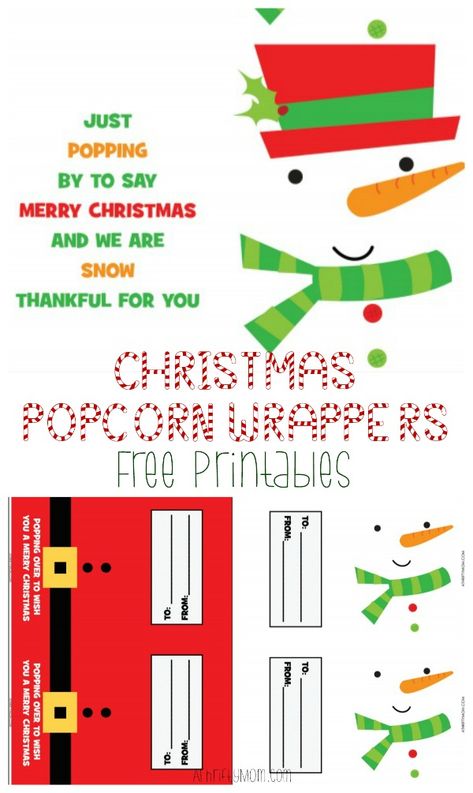 Printable Christmas popcorn wrappers - A Thrifty Mom - Recipes, Crafts, DIY and more Christmas Popcorn Wrappers, Popcorn Christmas Gifts, Popcorn Printable, Popcorn Wrappers, Christmas Wrapper, Small Teacher Gifts, Christmas Popcorn, Free Popcorn, Mom Recipes