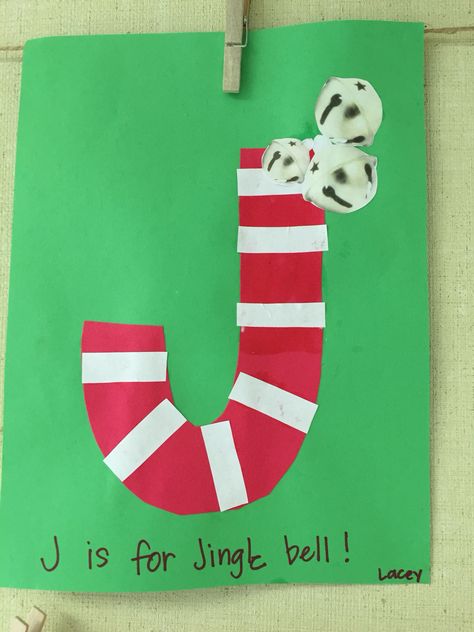 J is for Jingle bell J Is For Jingle Bells Preschool, Jingle Bells Crafts For Kids, Letter J Christmas Crafts, J Crafts For Preschoolers, Preschool Alphabet Book, Letter J Crafts, December Themes, Jingle Bell Crafts, Class Crafts