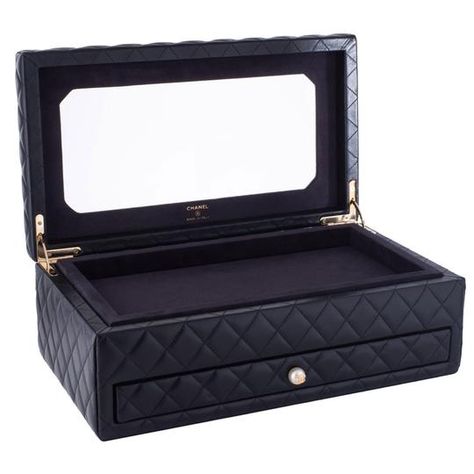 Chanel Box Limited Edition Pearl Quilted Rare Jewelry Black Lambskin Leather Clutch - Tradesy Travel Vanity, Jewelry Box Design, Leather Jewels, Rare Jewelry, Chanel Box, Chanel Brand, Black Vanity, Leather Jewelry Box, Vintage Jewelry Box