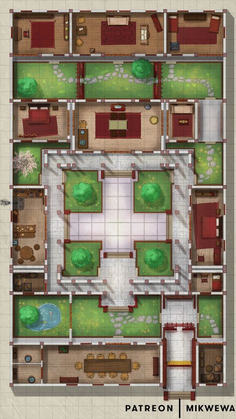 Mansion Battlemap, Japanese Courtyard House, Mansion Houses, Traditional Chinese House, Courtyard Houses, Chinese Courtyard, Chinese House, Building Map, China Architecture