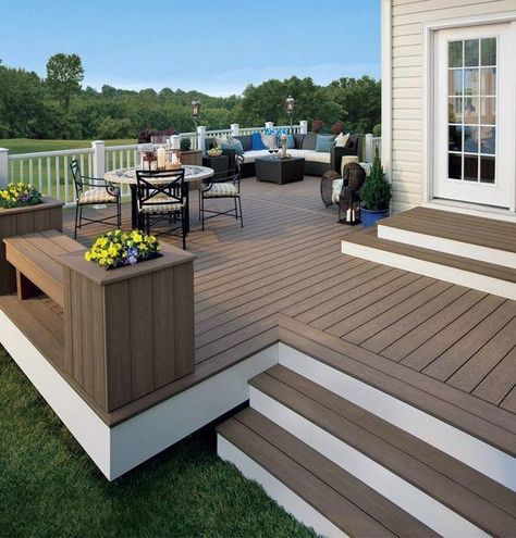 Top 60 Best Backyard Deck Ideas - Wood And Composite Decking Designs Backyard Deck Ideas, Composite Decking Designs, Lobelia Cardinalis, Terrasse Design, Deck Colors, Patio Deck Designs, Deck Paint, Deck Designs Backyard, Backyard Renovations