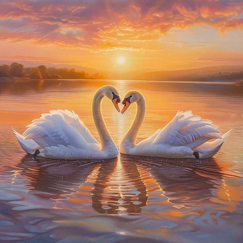 See my new artwork at Color Painting !! Swans In Love, Swan Artwork, Swan Drawing, Swan Photography, Swan Wall Art, Swan Pictures, Two Swans, Swan Love, Swan Painting